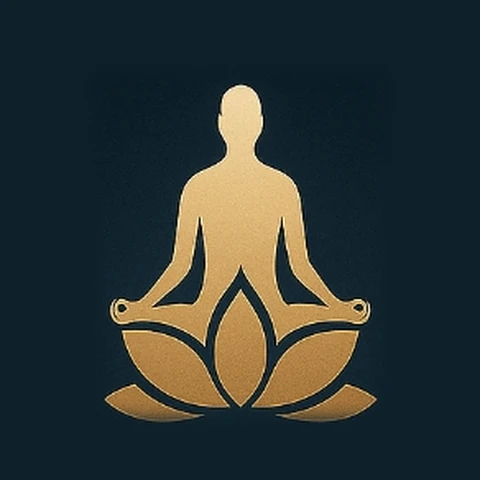 Logotipo de Felicidad Consciente: una figura en meditación sobre una flor de loto